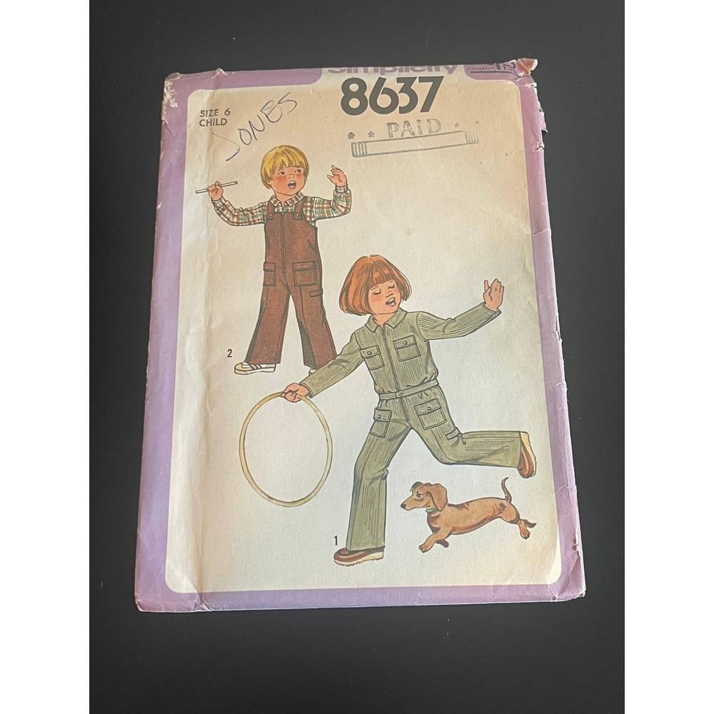 00606 - VTG Simplicity 8637 Child Size 6 Overalls Jacket Sewing Pattern UNCUT